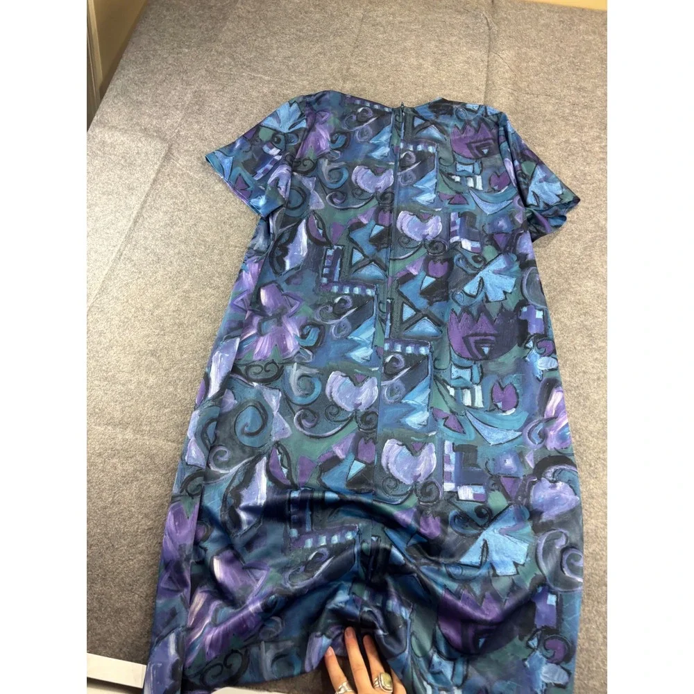Nancy II VTG Abstract Floral Maxi Dress Purple Blue Women Plus 18WP Retro Artsy